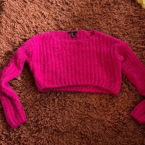 Hot pink cropped fuzzy sweater